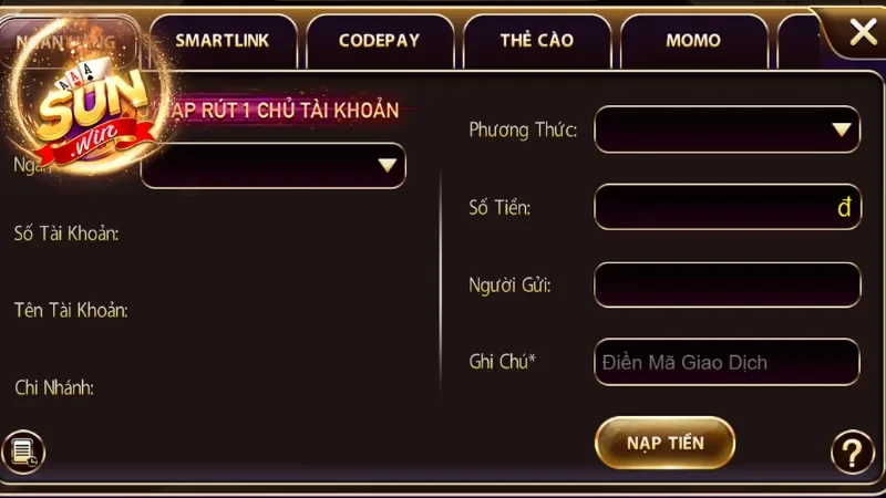 Hướng dẫn nạp tiền vào tài khoản Sunwin qua ngân hàng nội địa